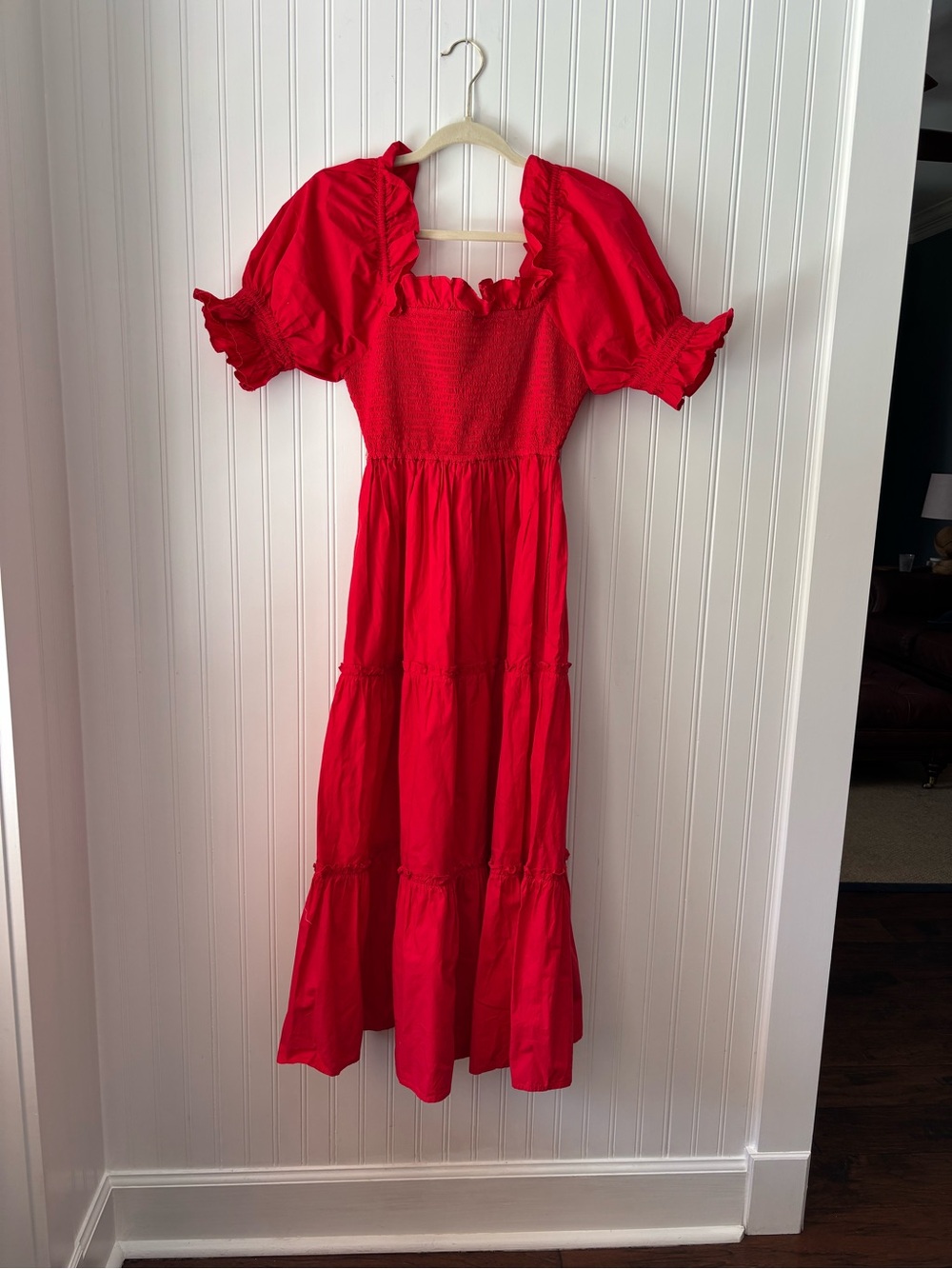 Pink City Prints Red Smocked Maxi Dress